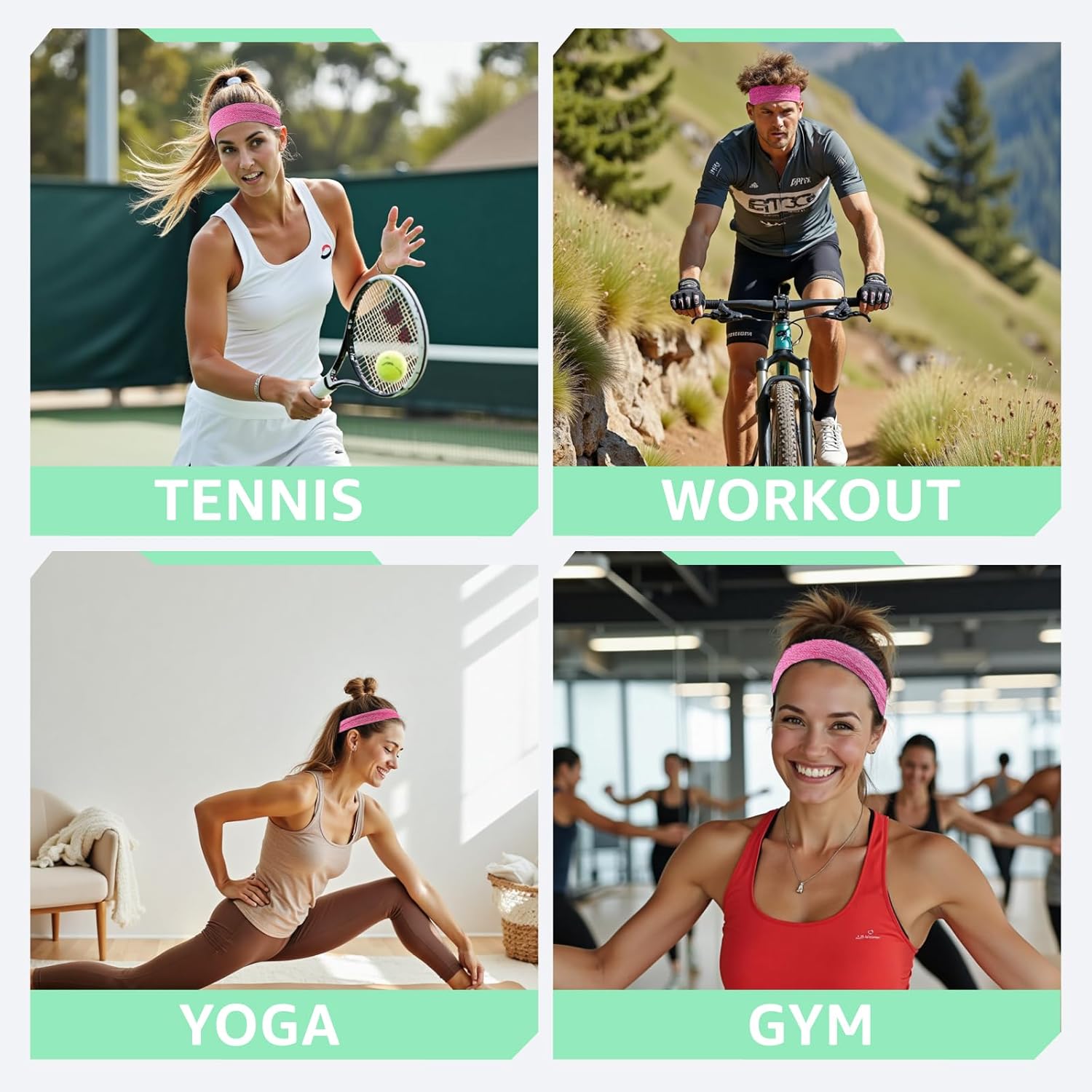 Athletic Sweat Bands Headbands for Women, 6 Pack Moisture Wicking Sweatbands Non-Slip Elastic Sports Hair Bands for Running, Workout, Yoga, Basketball, Tennis, Exercise - Image 6