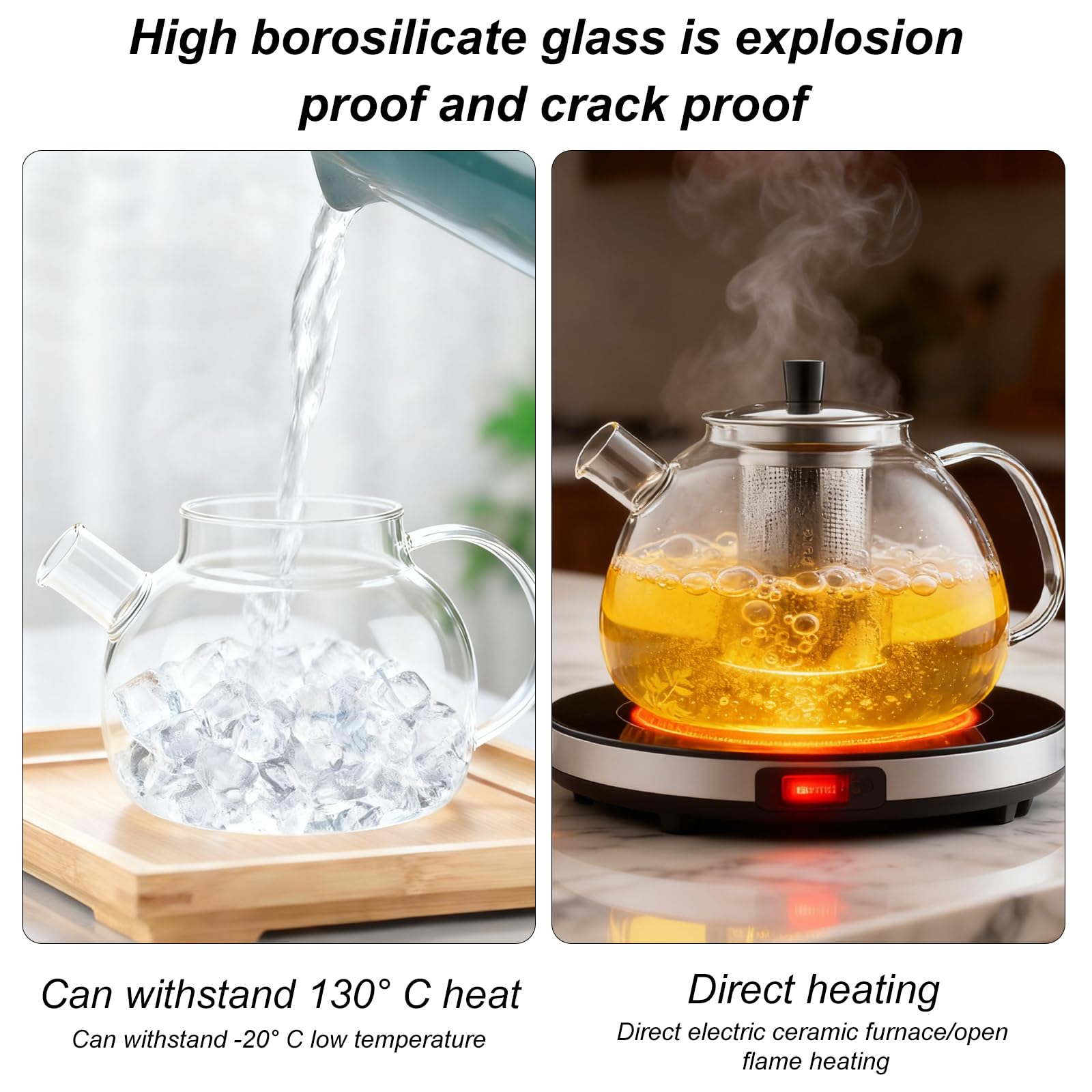 Teiera in vetro borosilicato da 1500 ml, con colino, fornello e coperchio, lavabile in lavastoviglie, per tè sfuso, tè alla frutta, mantiene caldo a lungo (1,5 l, lavabile in lavastoviglie)