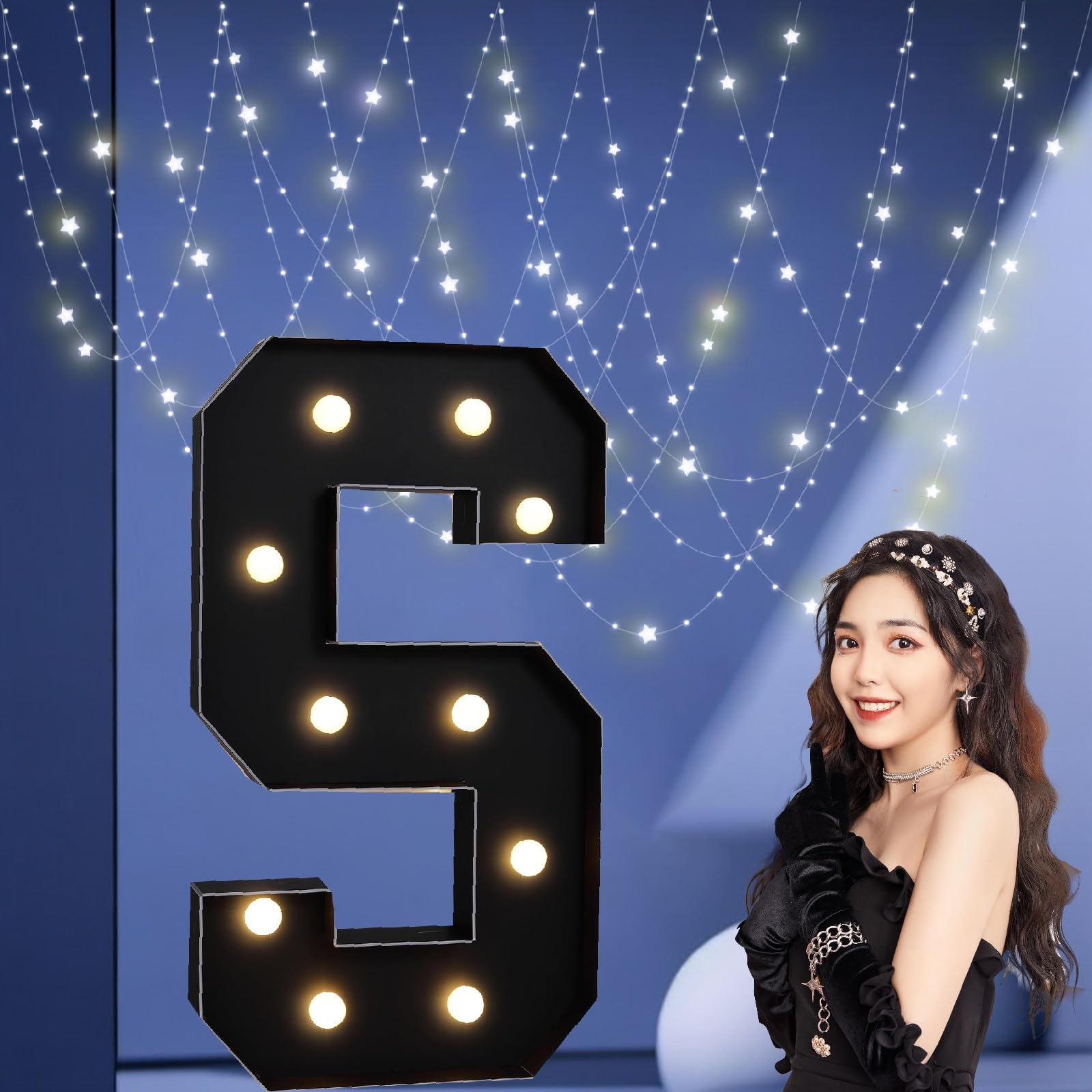UEGFSIJRF 3FT Black Large LED Marquee Light up Letters, Giant Number Sign Big Mosaic Letters for Balloons Supplies Indoor/Outdoor Decorations(Letter S,4FT)