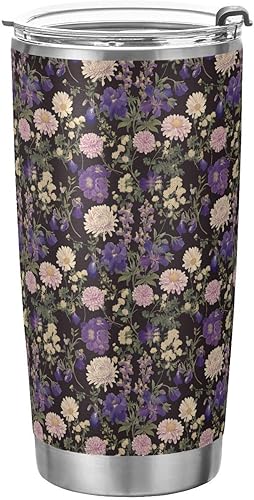 Garden Daisy Purple Stainless Steel travel cups with Lid and Straw travel mug spill proof for hot and cold drinks simply straw tumbler 20 oz termos