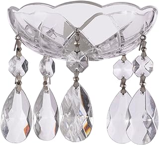 Asfour Crystal Chandlier Bobeche, 30% Lead Crystal Bobeche Candle Drip Protector for Candlesticks - 4 Inch Glass Bobeche with 5 Holes and Chrome Pinned Teardrop Prisms Fits Most Candelabras - 1 Piece