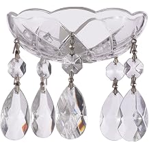 Asfour Crystal Chandlier Bobeche, 30% Lead Crystal Bobeche Candle Drip Protector for Candlesticks - 4 Inch Glass Bobeche with 5 Holes and Chrome Pinned Teardrop Prisms Fits Most Candelabras - 1 Piece