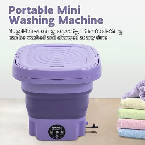 Miniatura 4 de Mini lavadora portátil de 8 L, lavadora plegable y secadora giratoria con cesta de drenaje, lavadora eléctrica plegable para apartamentos, camping,