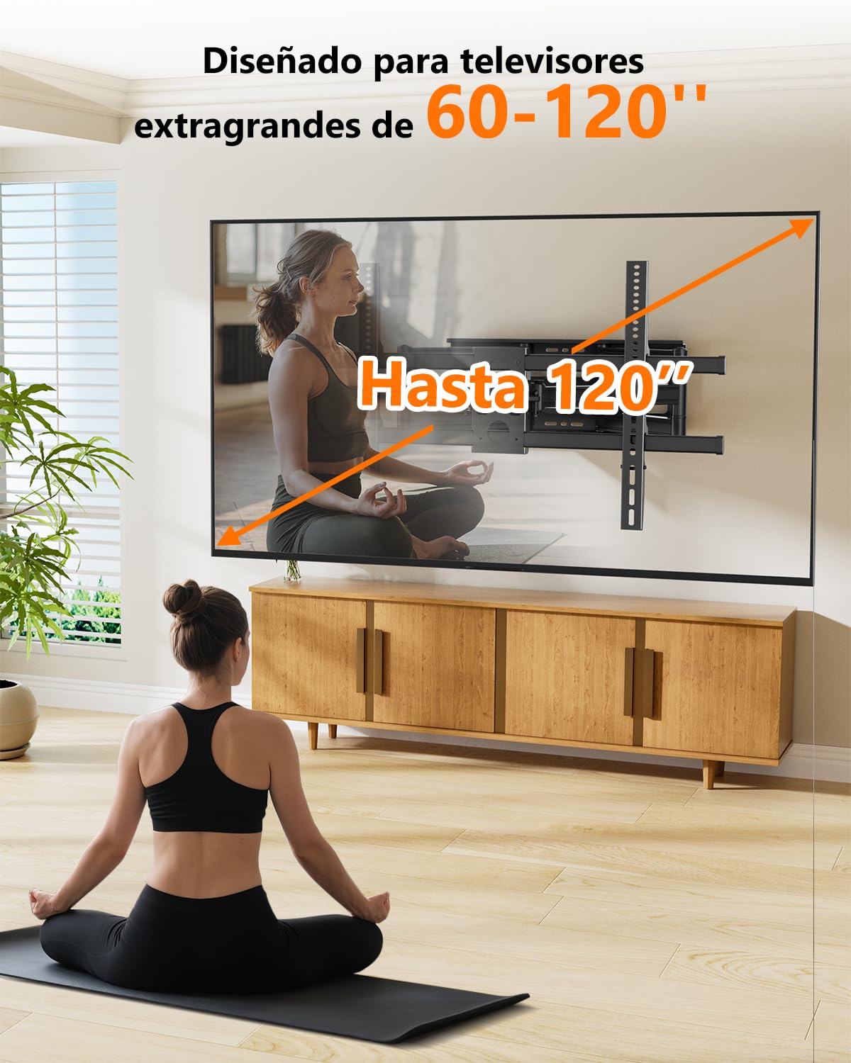 Soporte TV Pared para Pantallas Planos y Curvos de 60-120 Pulgadas, Soporte Pared TV Movimiento Completo Inclinable y Giratorio con Brazos Dobles, Máximo VESA 1000x600 mm hasta 125 kg