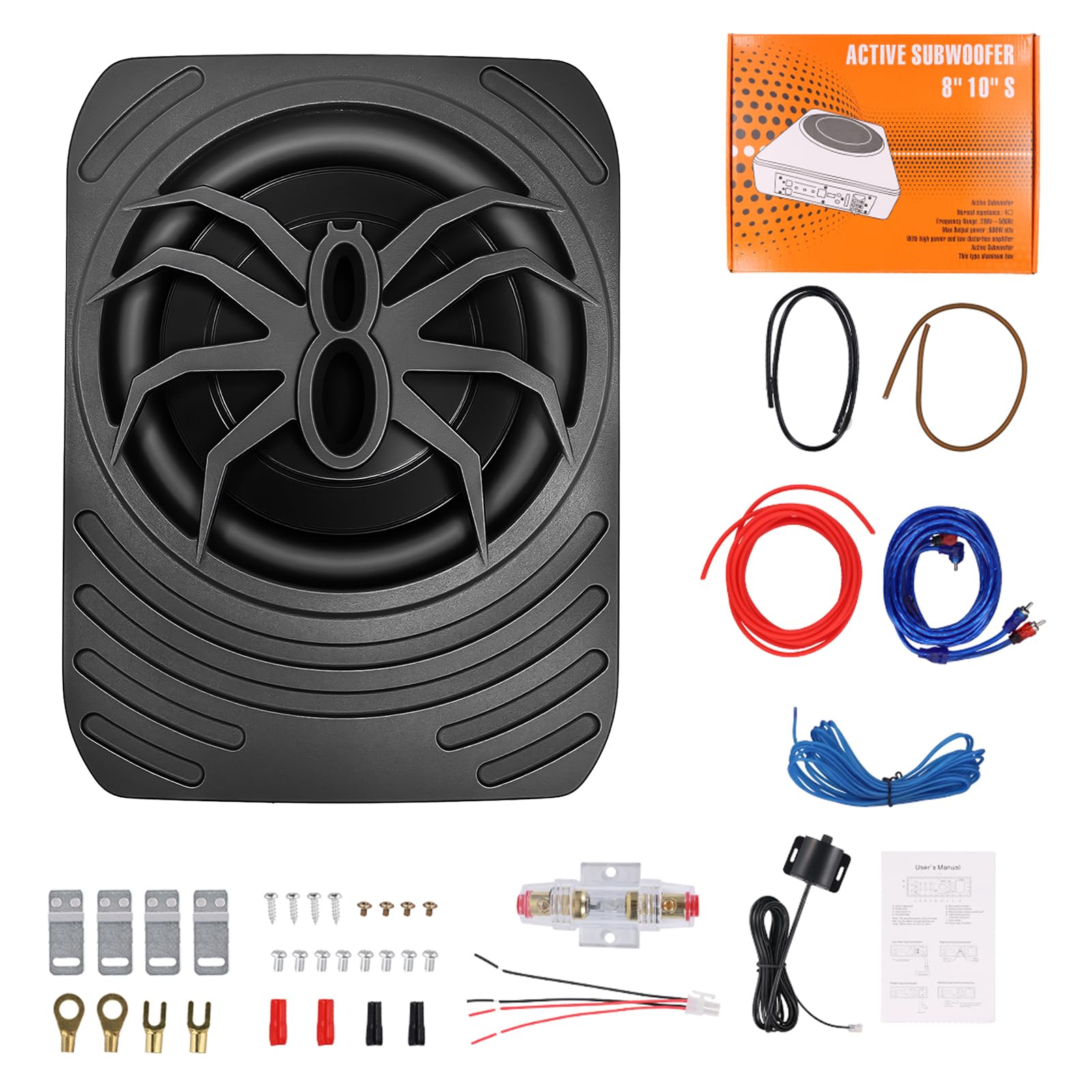 Caisson de Basse pour Voiture, Subwoofer Alimenté sous Le siège Ultra, Puissance Maximale de 1000W, Amplificateur Audio Intégré, Son Surround Stéréo, Subwoofer Compact de 7 Pouces, Noir