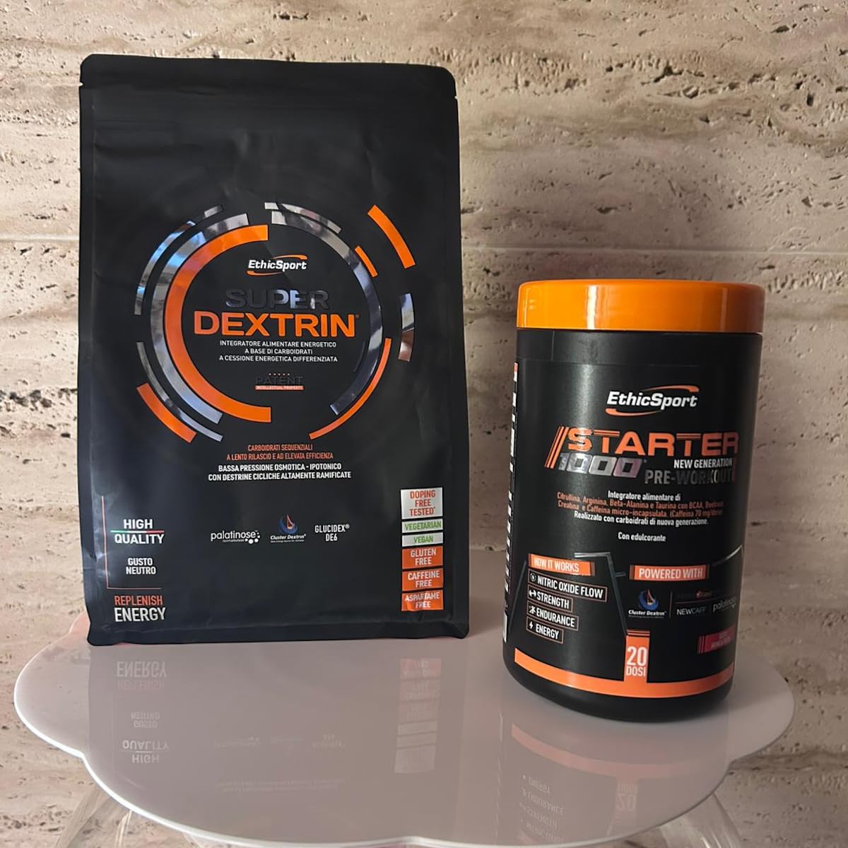 EthicSport Bundle Pre-Workout & Endurance | Starter 1000 supporta la performance + Super Dextrin ciclodestrine e maltodestrine | Energia continua dalla preparazione allo sforzo | Doping Free Tested
