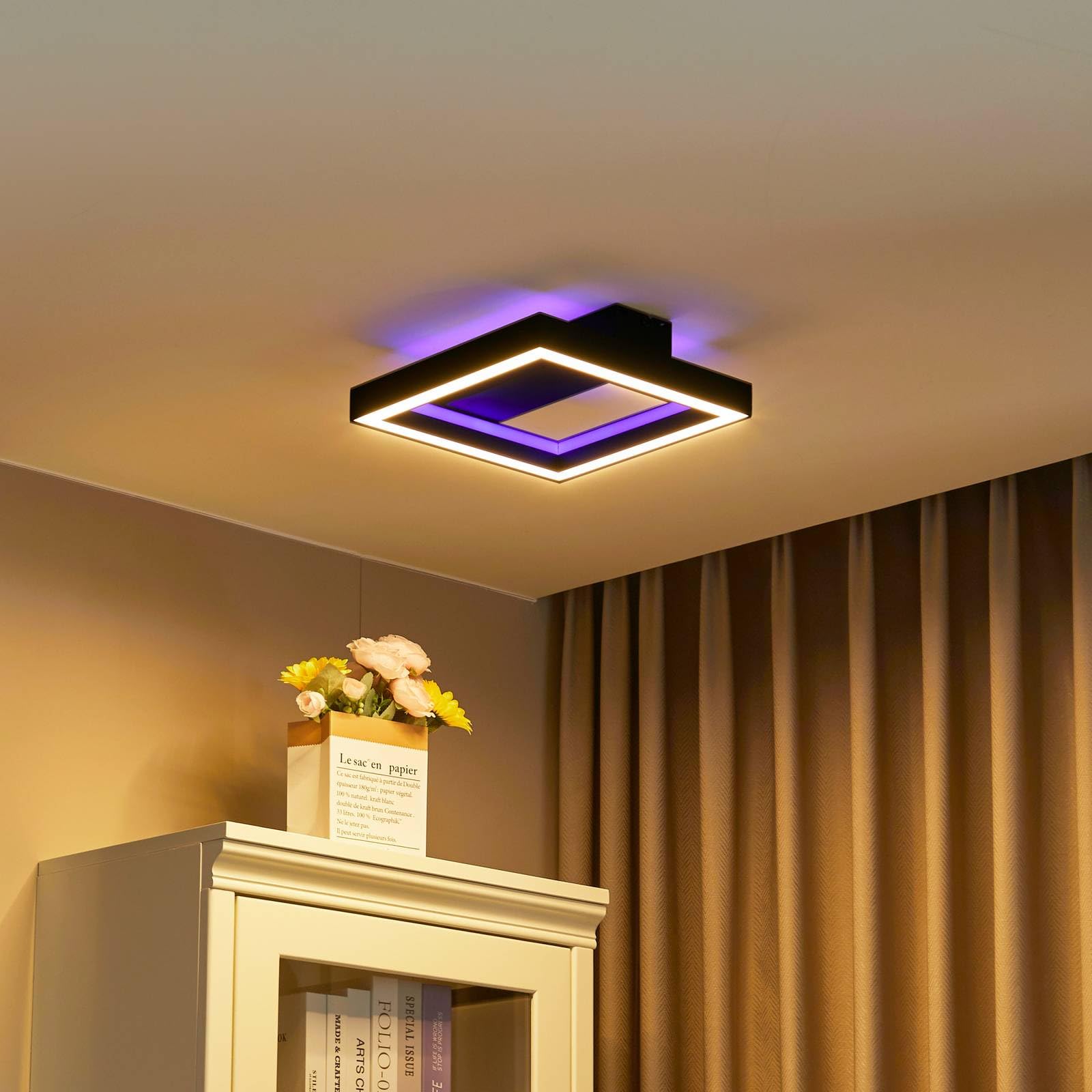 Lucande LED Deckenlampe dimmbar 30 cm, RGB Backlight wechselbare Lichtfarbe (2700-6500K) Fernbedienung App Steuerung Wohnzimmerlampe Smart Home