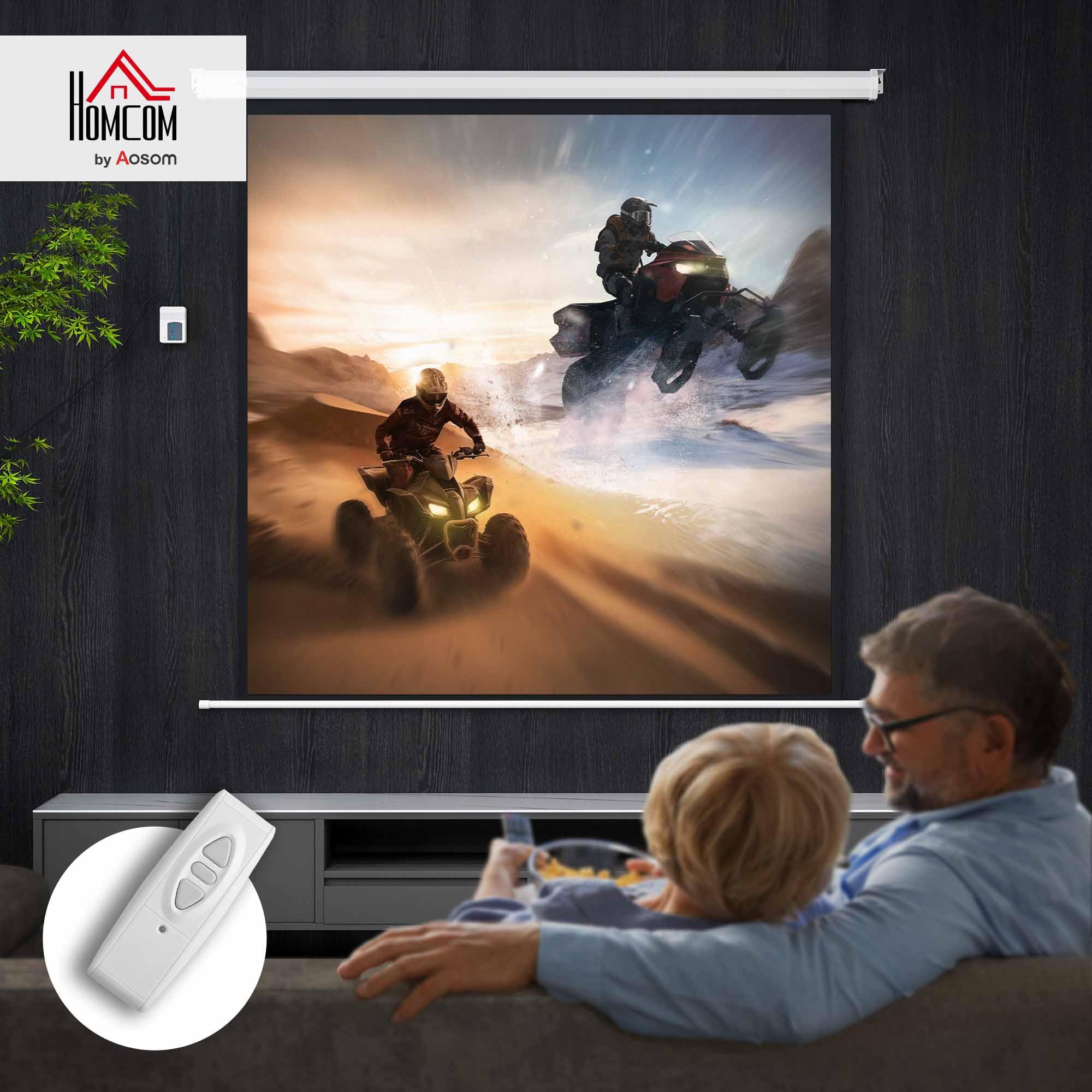 HOMCOM Beamer Leinwand Elektrisch 165 x 165 cm 92 Zoll 1:1 HD 4K Rollo-Leinwand mit Motor, Fernbedienung Projektionsleinwand für Heimkino Büro-Präsentationen