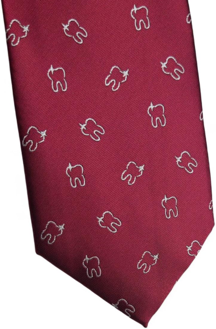 Maker V Dentist Necktie in Red Exclusive - Dentist Tie - Orthodontist Necktie - Dental Hygienist Gift