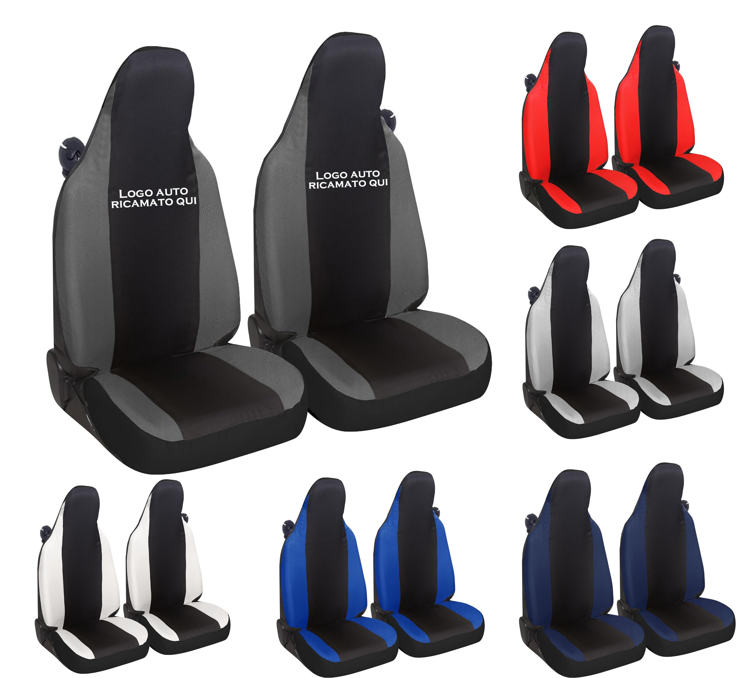 Susy Shop Coprisedili Auto Compatibili Per Smart fortwo, 450 451 e 453, Set 2 Fodere Anteriori, Con Logo Auto Ricamato Sullo Schienale, Lavorazione MADE IN ITALY (Nero/Grigio Scuro)