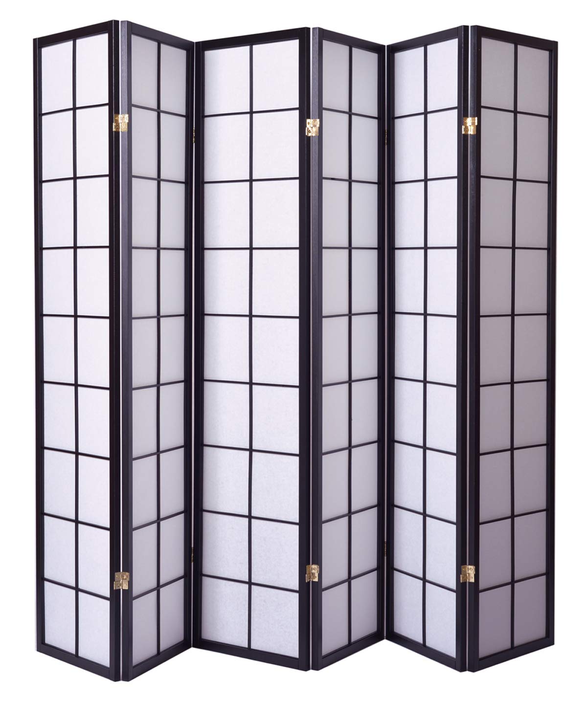 PEGANE Paravent Japonais Bois Noir et Papier de Riz 6 pans H 175 cm
