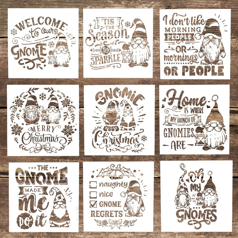 DIY Decorative Letter Stencil Template for Scrabooking Painting on Cake, Wood,Canvas,Floor,Wall,Tile (5.9 x 5.9 Inch), Set of 9 (Gnome)