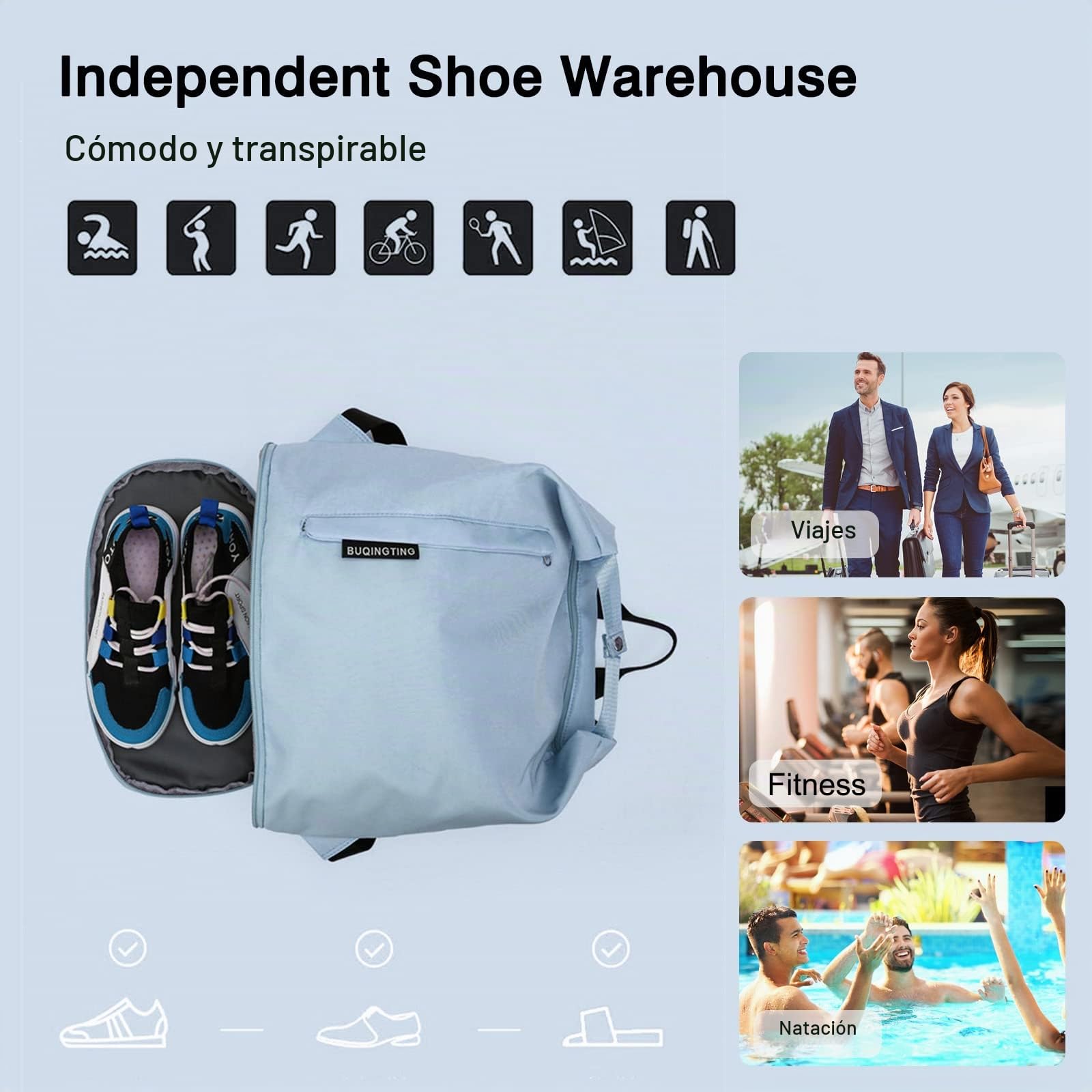 FANDARE Mochila de Gimnasio Bolsa de Viaje Bolsa Deportivas de Gimnasio Hombre Mujer Bolsa de Fin de Semana Bolso Senderismo con Bolsillo de separación húmedo y seco y Zapato Compartimento