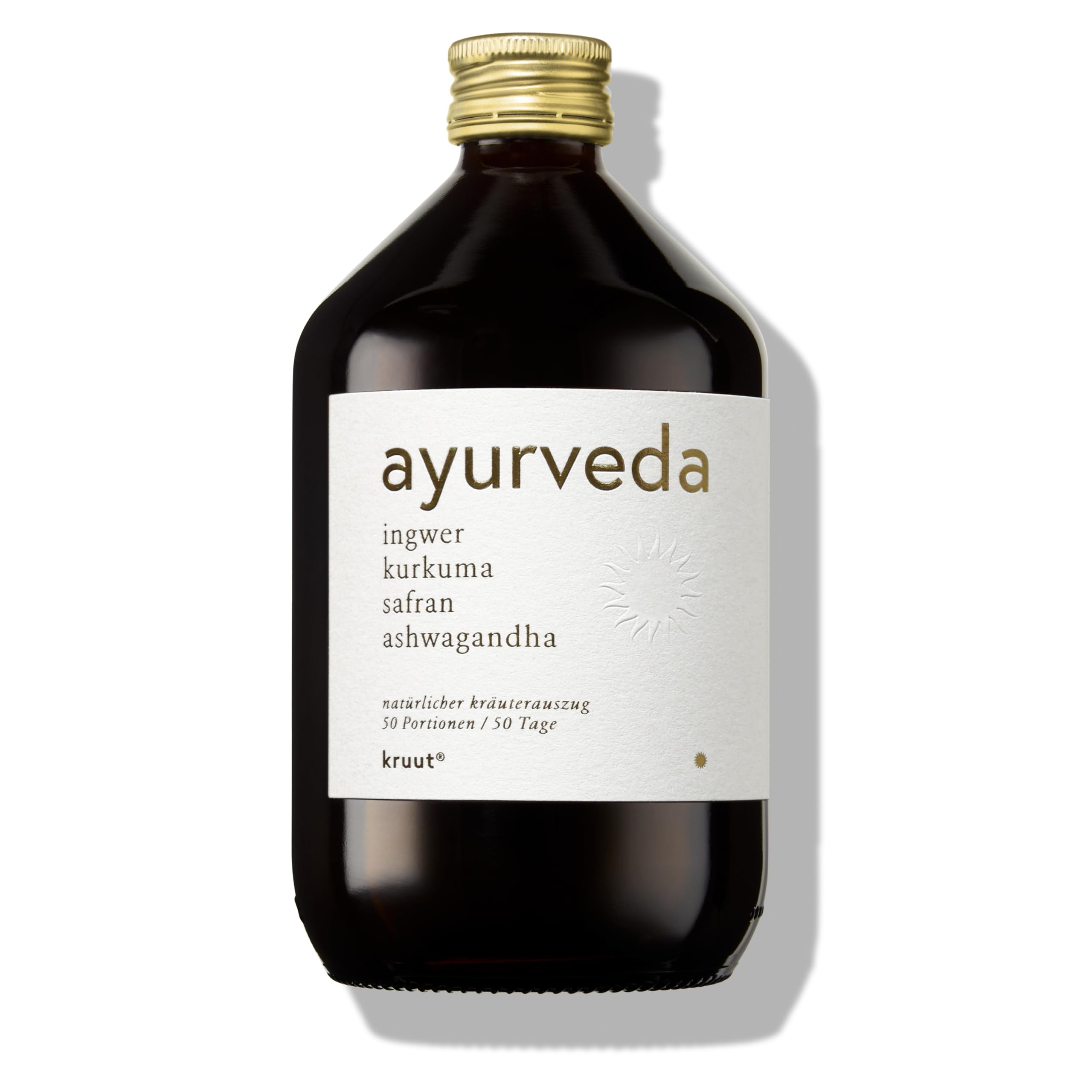 Kruut – Ayurveda Kräuterauszug bio 500ml – Goldenes Elixier aus kraftvollen Kräutern – Ingwer, Kurkuma, Kardamom, Safran & mehr – Oxymel Tinktur Kräuterdrink Sirup Kur