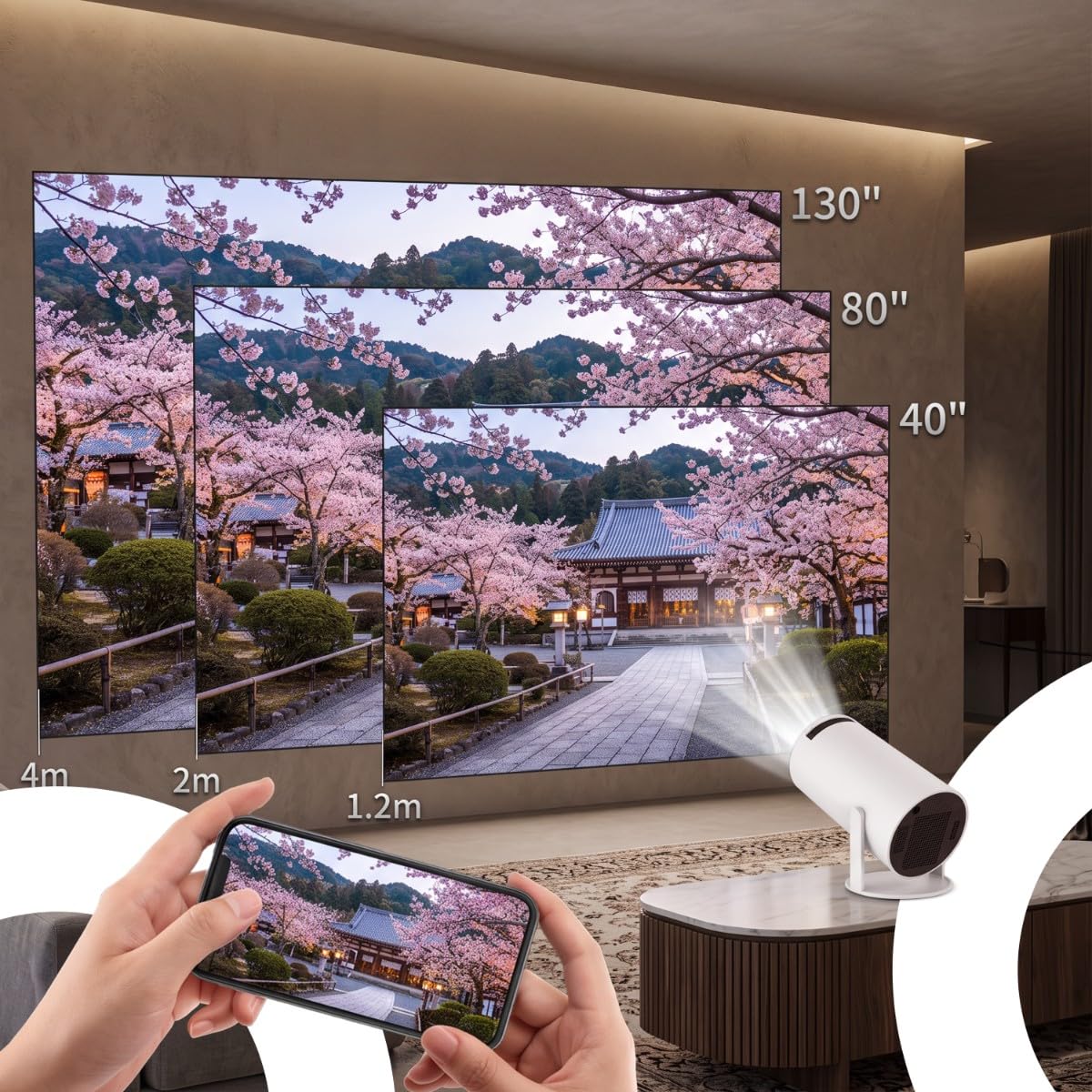 Retoo Mini Projecteur Beamer 4K avec Android, Vidéoprojecteur Portable, WiFi Automatique, Contraste 1500:1, Full HD 102-330 cm, Bluetooth 5.0, HDMI, 3,5 mm, Audio USB, Correction d'Image, Haut-parleur
