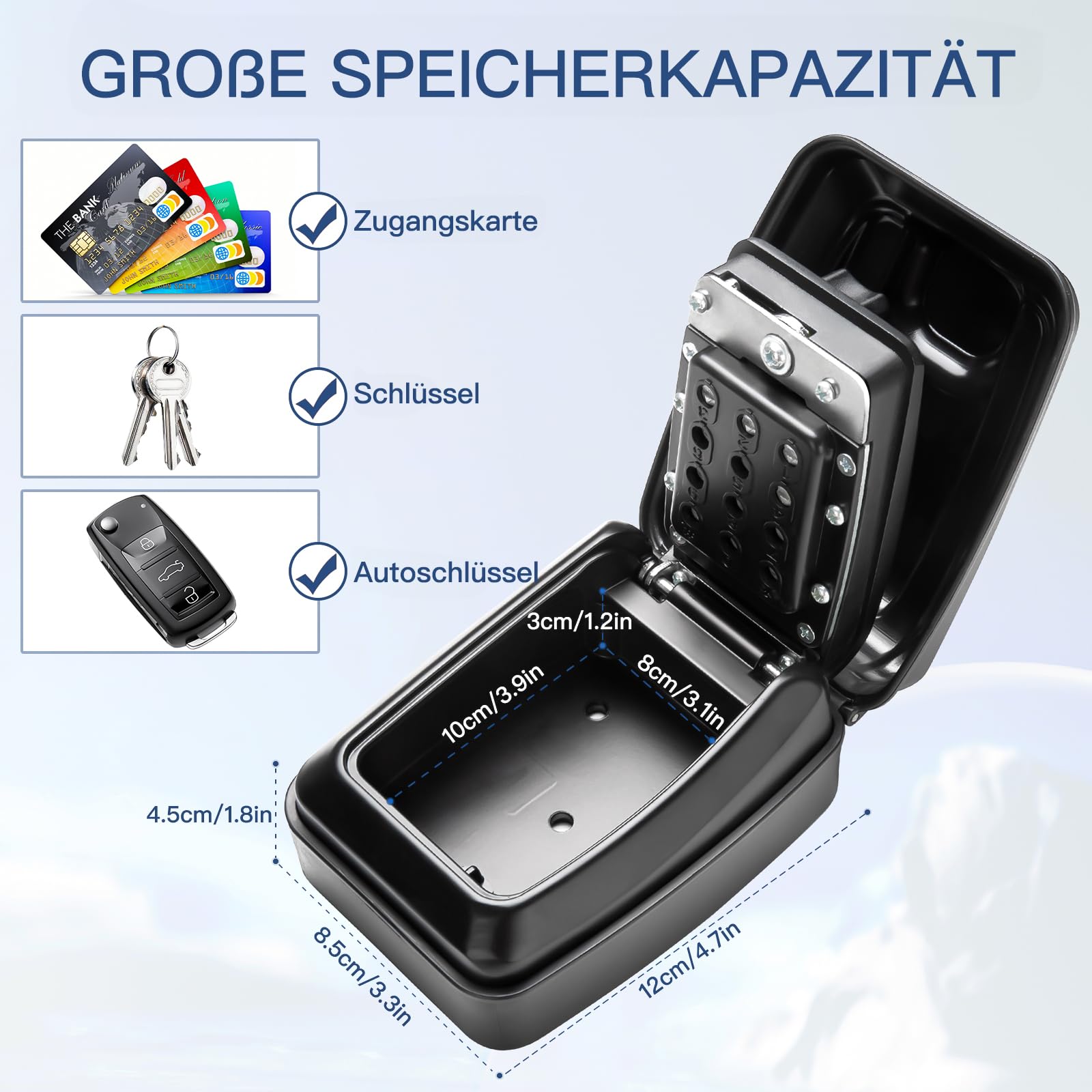 Schlüsseltresor mit Zahlencode, Wandmontage Schlüsselbox mit 12 Stellig Schlüsselsafe Groß Schlüsselsafe Aussen schlüsselkasten mit Wasserdicht Abdeckung für Haus, Garage, Büro, Schule