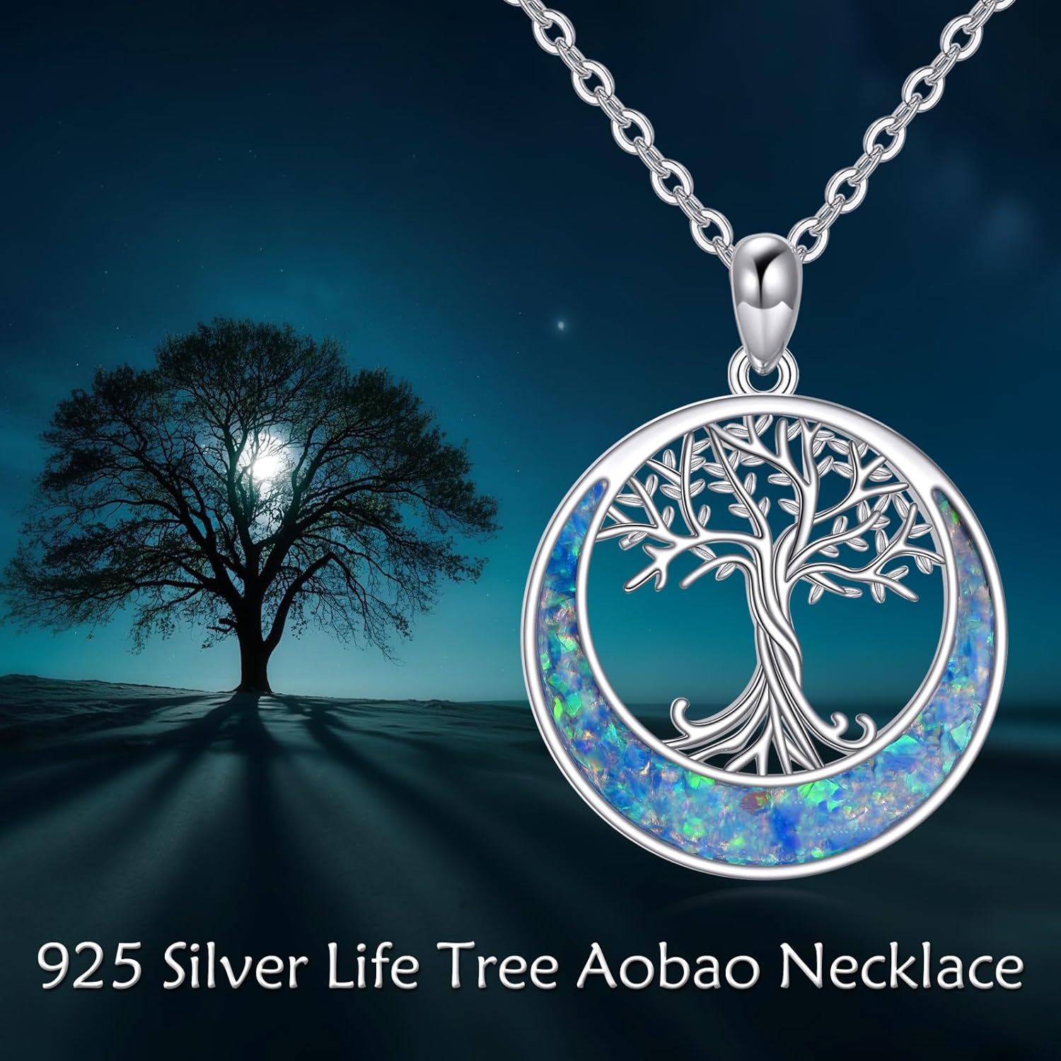 URONE Tree of Life Necklace 925 Sterling Silver Opal Tree of Life Pendant Family Tree of Life Jewelry Gifts for Women - Image 6