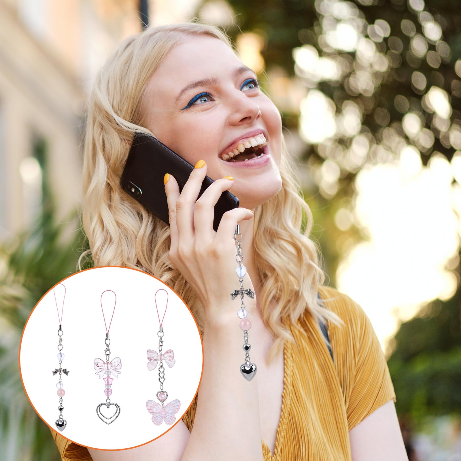 Deco Telephone, 3 Pièces Chaine Pour Telephone Portable Bijoux Breloque Phone Charm Pendentif Nœud Papillon