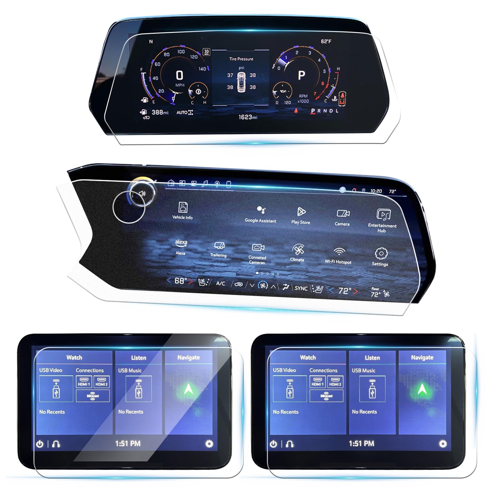 Photo 1 of (4Pack) Anti Glare Matte 2026 Tahoe Screen Protector for 2025 2026 Chevy Tahoe (LS/LT/RST/Z71/Premier/High Country) 17.7" Infotainment 11" Speedometer 12.6" Rear Media Screen Cover Tahoe Accessories
