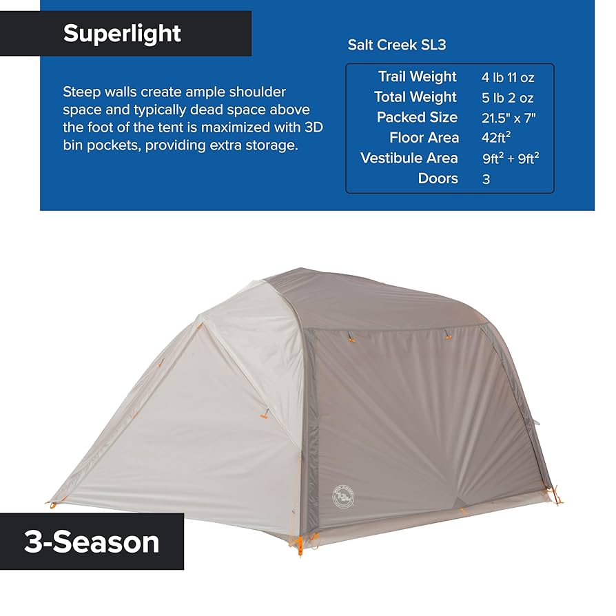 Big Agnes Salt Creek SL Backpacking Tent, 3 Person : Amazon