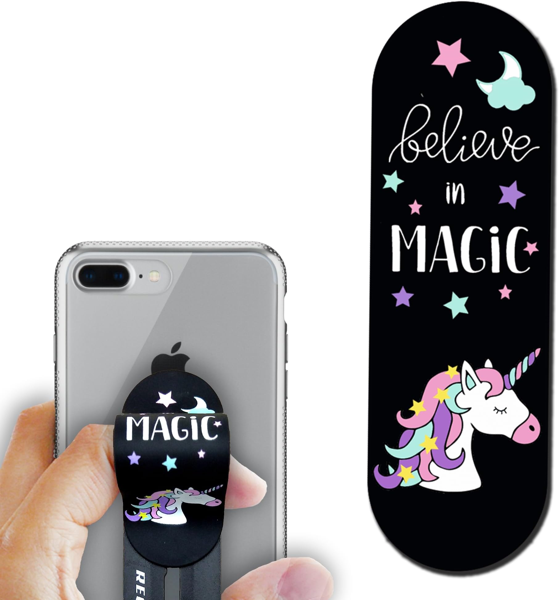Regor Tabletop Finger Grip & Mobile Holder Mobile Stand Phone Holder for Hand & Mobile Back Holder Grip Great for Selfie & Works as iPhone Stand & Android Phone Stand -Unicorn (Black)