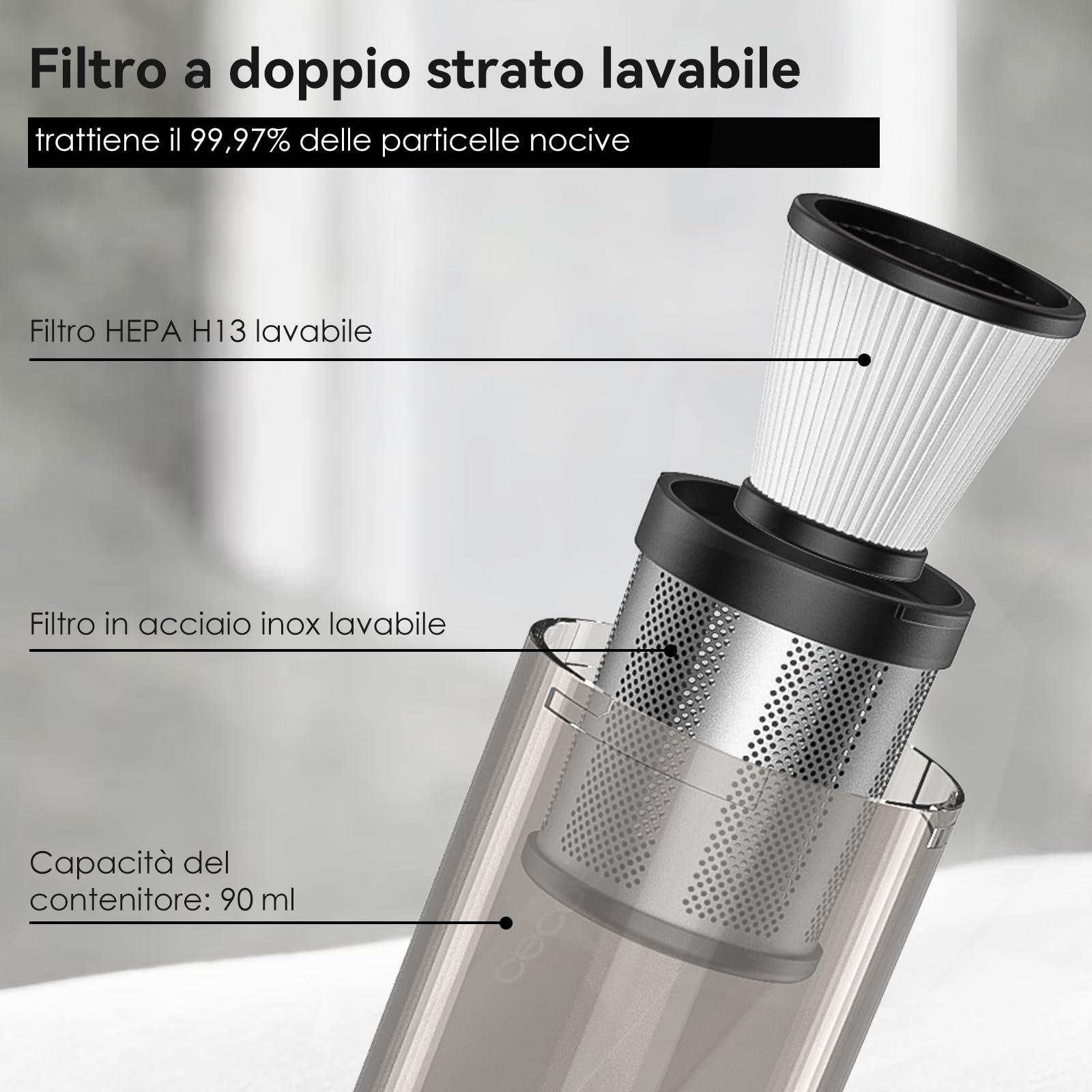 Akitas Aspirabriciole Senza Fili H2 – 0,5 kg Ultra Leggero, Aspirapolvere Portatile con Autonomia fino a 26 min, Filtro HEPA & Acciaio, Accessorio 2-in-1 per Auto, Divano e Casa