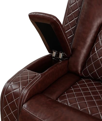 Miniatura 6 de Juego de sofá reclinable eléctrico para sala de estar, juego de sofá reclinable de cuero con luces LED, puertos USB, almacenamiento oculto, juego de