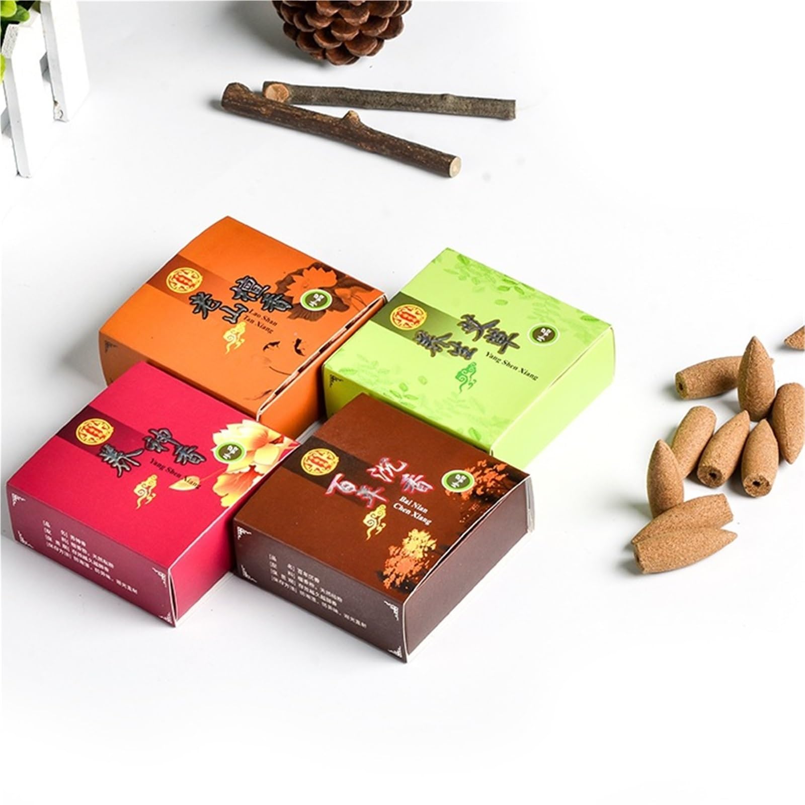 Conos de incienso de reflujo natural, caja de regalo, 80 unidades, madera de sándalo mixta