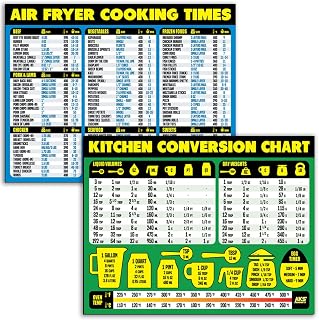 Air Fryer Cooking Times and Kitchen Conversion Chart Magnet Combination Bundle - Extra Large Easy to Read Reference Guides for Air Frying, Cooking, Baking & Recipe Conversions - Kitchen Accessories
