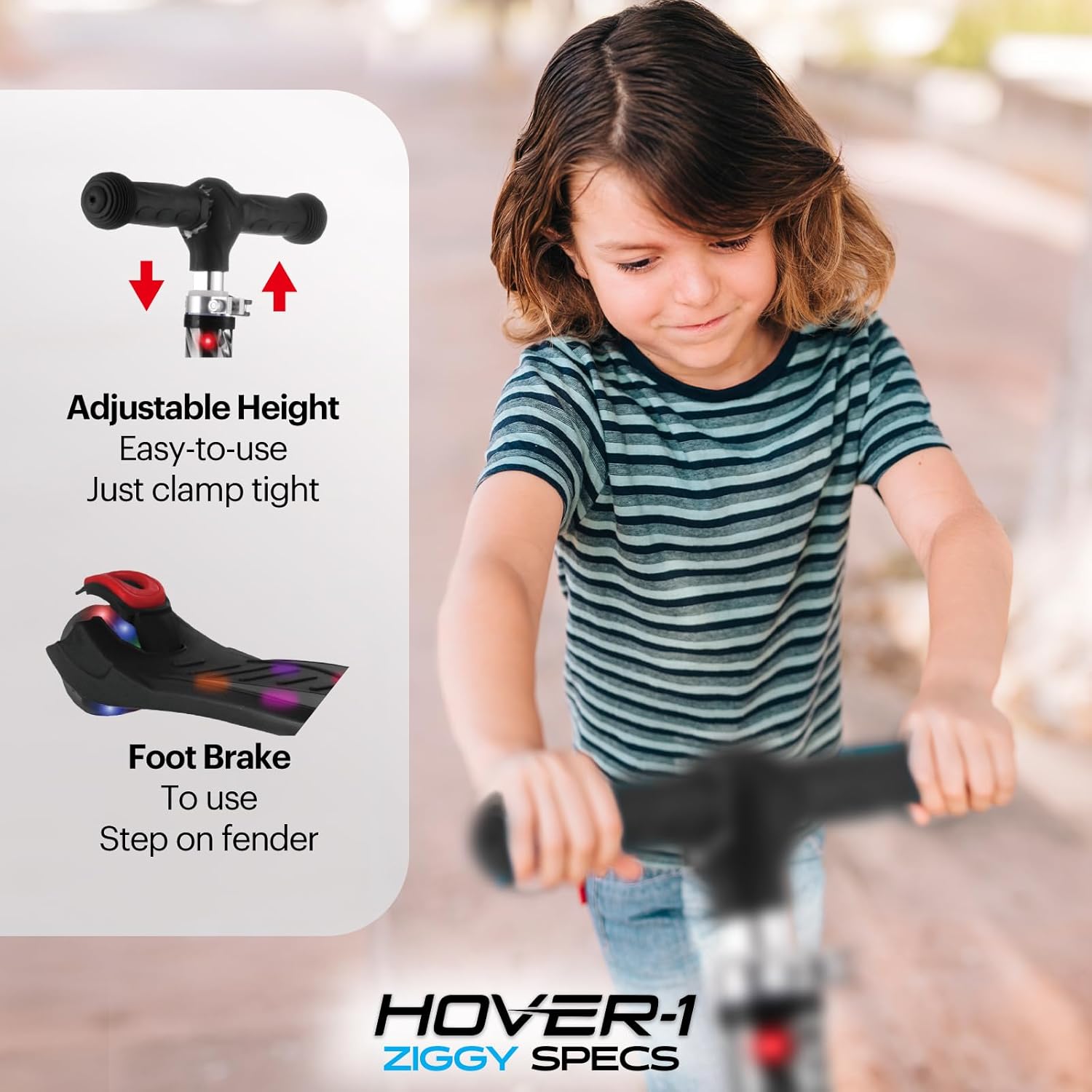 Hover-1 Ziggy Folding Kick Scooter for Kids (5+ Year Old) | Features Lean-to-Turn Axle, Solid PU Tires & Slim-Design, 110 LB Max Load Capacity, Safe
