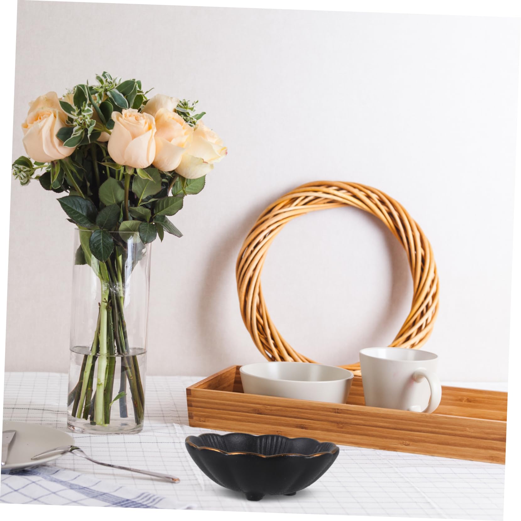 Cabilock 2 pcs Ceramic Seasoning Sauce Plate with Rim Black Dipping Dish for Ketchup Oils Fruits and Nuts Elegant Tableware for Home and Restaurants