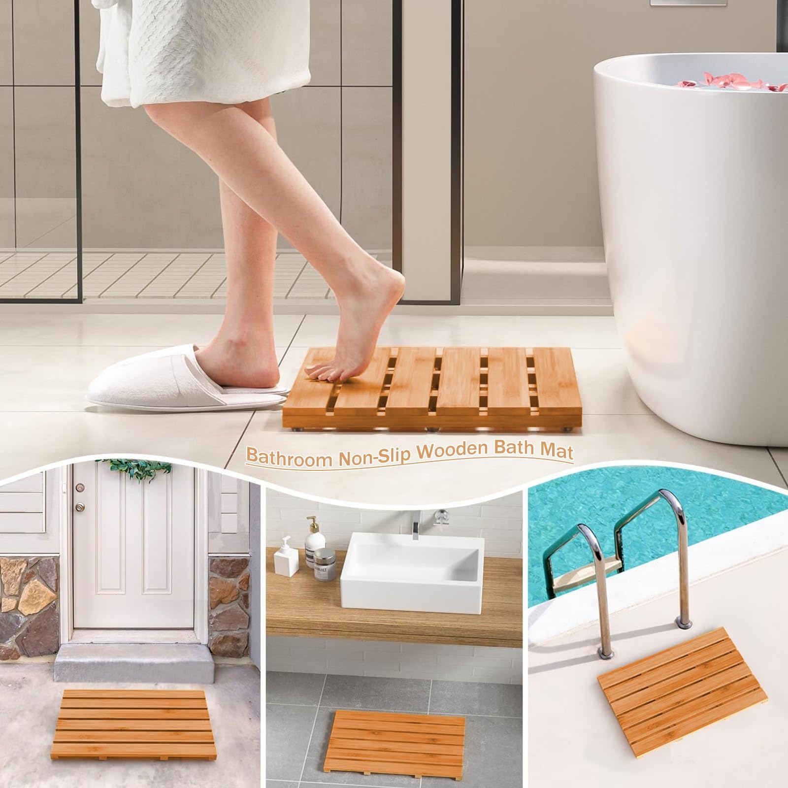 WENKO Caillebotis Douche Bois, Tapis Bambou Salle De Bain, Usage