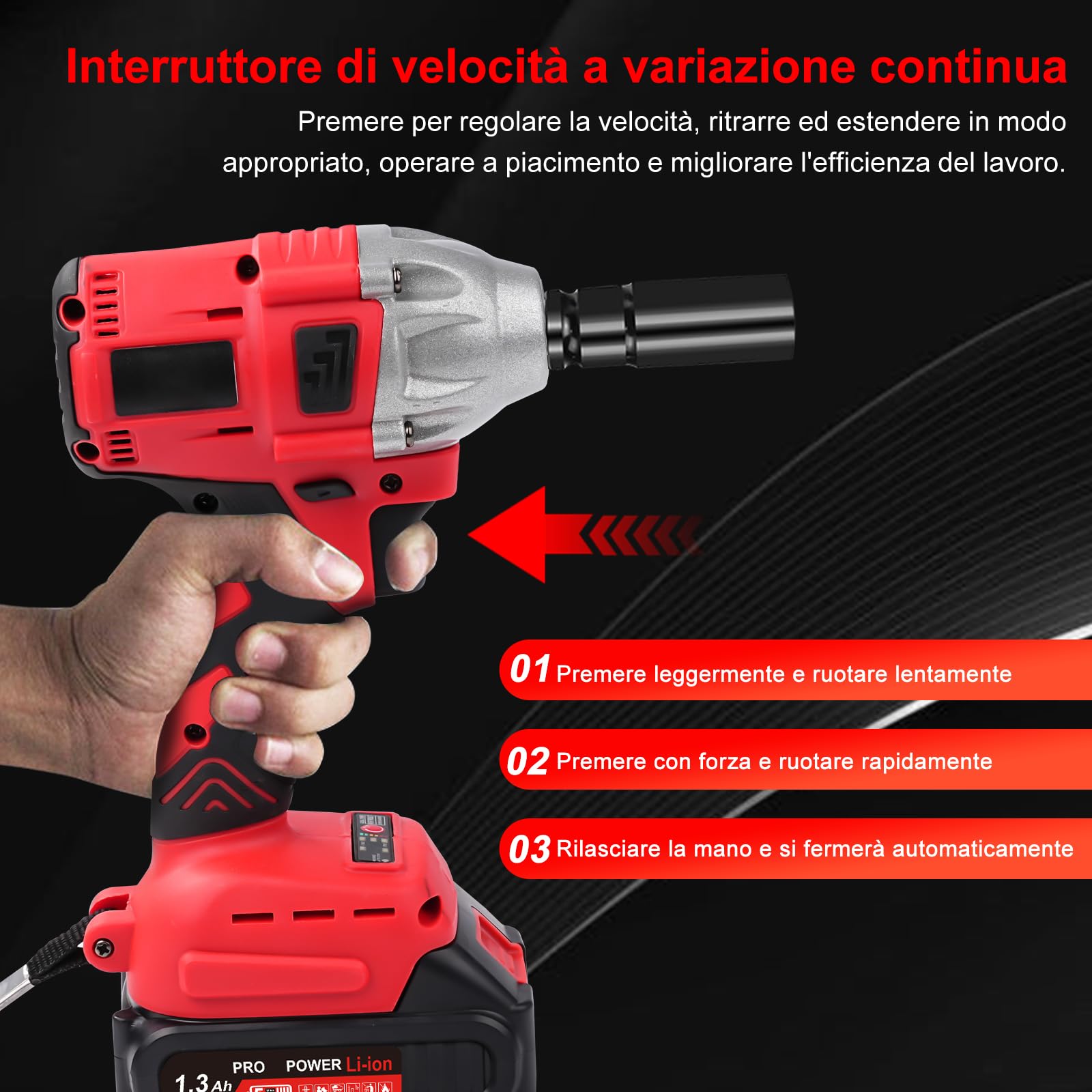 Avvitatore elettrico a percussione a batteria, 1/2 pollici, 300 Nm, 21 V, avvitatore a percussione senza ufficio, con batteria da 5 x 1300 mAh, chiave elettrica a percussione impact wrench