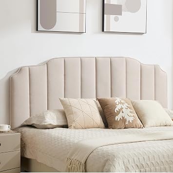 Queen Size Headboard, Upholstered Headboard Adjustable Height&Width Linen Headboards Modern Vertical Channel Design Bed Head Board, Light Brown