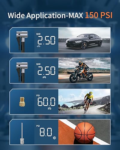 Miniatura 5 de Inflador de neumáticos, compresor de aire portátil, 90 W, 7800 mAh, bomba de aire 3 veces más rápida para neumáticos de automóvil con presión de