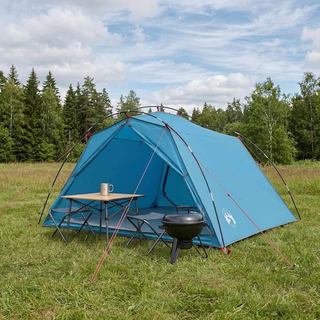 Tunnelzelt Blau 4-Personen aus 185T Polyester mit PU-Beschichtung, wasserdicht, UV-Schutz, leichtes Campingzelt für Outdoor, Festival, Wandern und Strand mit stabilem Gestänge