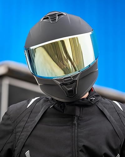 Miniatura 7 de Casco de motocicleta de cara completa para adultos, hombres y mujeres, ligero, casco de moto de calle, carreras, DOT, modelo AU-T801B, negro mate