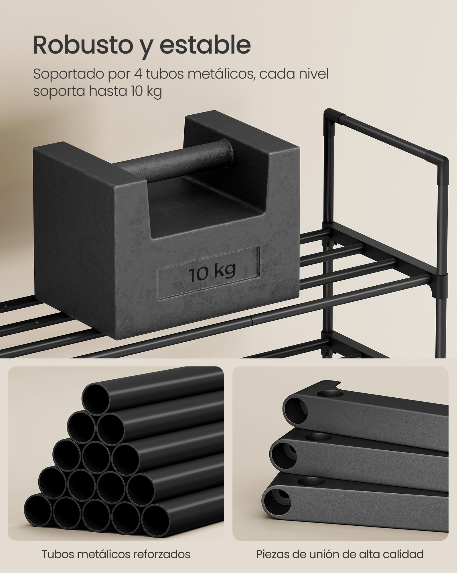 SONGMICS Zapatero de 4 Niveles, Zapatero de Metal, Organizador de Zapatos, para 20-24 Pares de Zapatos, Apilable, Pasillo, 30 x 117 x 75 cm, Negro LSA034B01