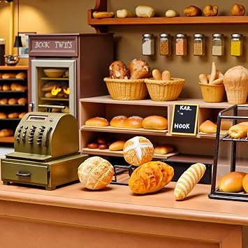 8Pcs 1/12 Miniature Bread Dollhouse Decoration Accessories,4 Different Types of Bread for Miniature Food Dollhouse,Resin Mix Bakery Bread Mini House Food Decoration Accessories