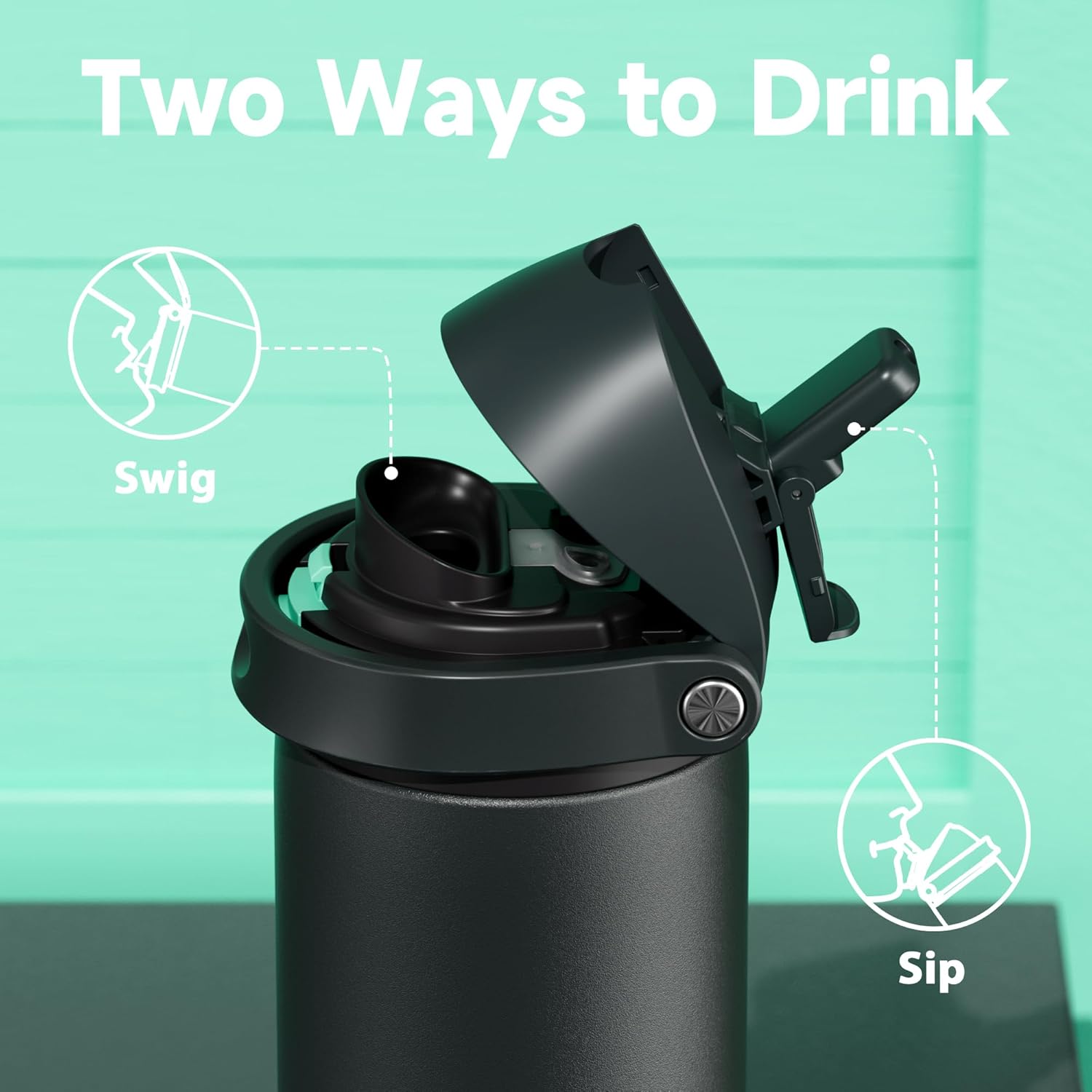 24 oz Insulated Water Bottle for Sports: Meoky Stainless Steel Water Bottle with 2-in-1 Straw and Spout Lid - Leak Proof, Cold for 24 Hours, Fits in Car Cup Holder, BPA-Free for Travel Gym, Foggy Tide - Image 3