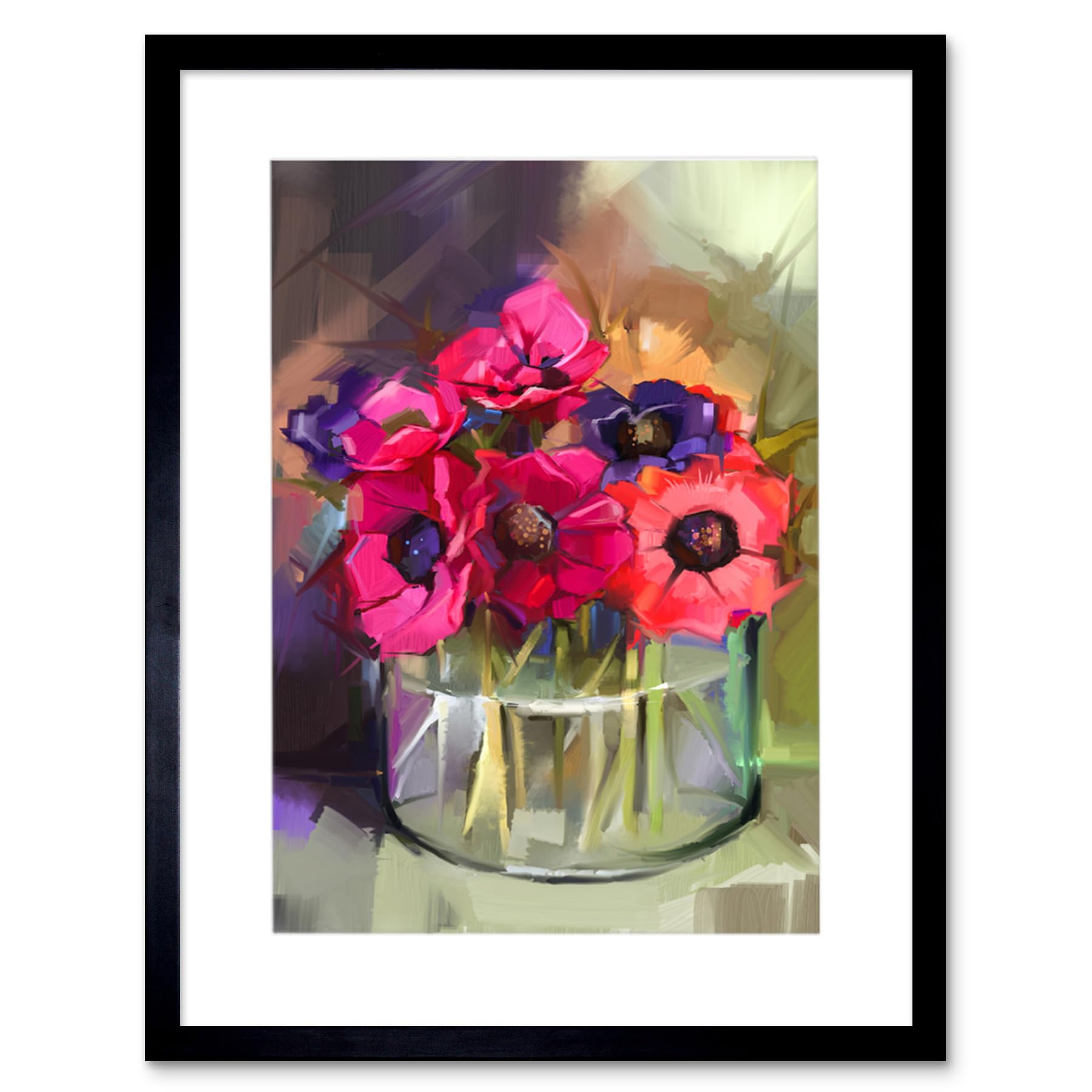 Wee Blue Coo Flowers Bouquet Anemones Art Print Framed Poster Wall Decor 12x16 inch