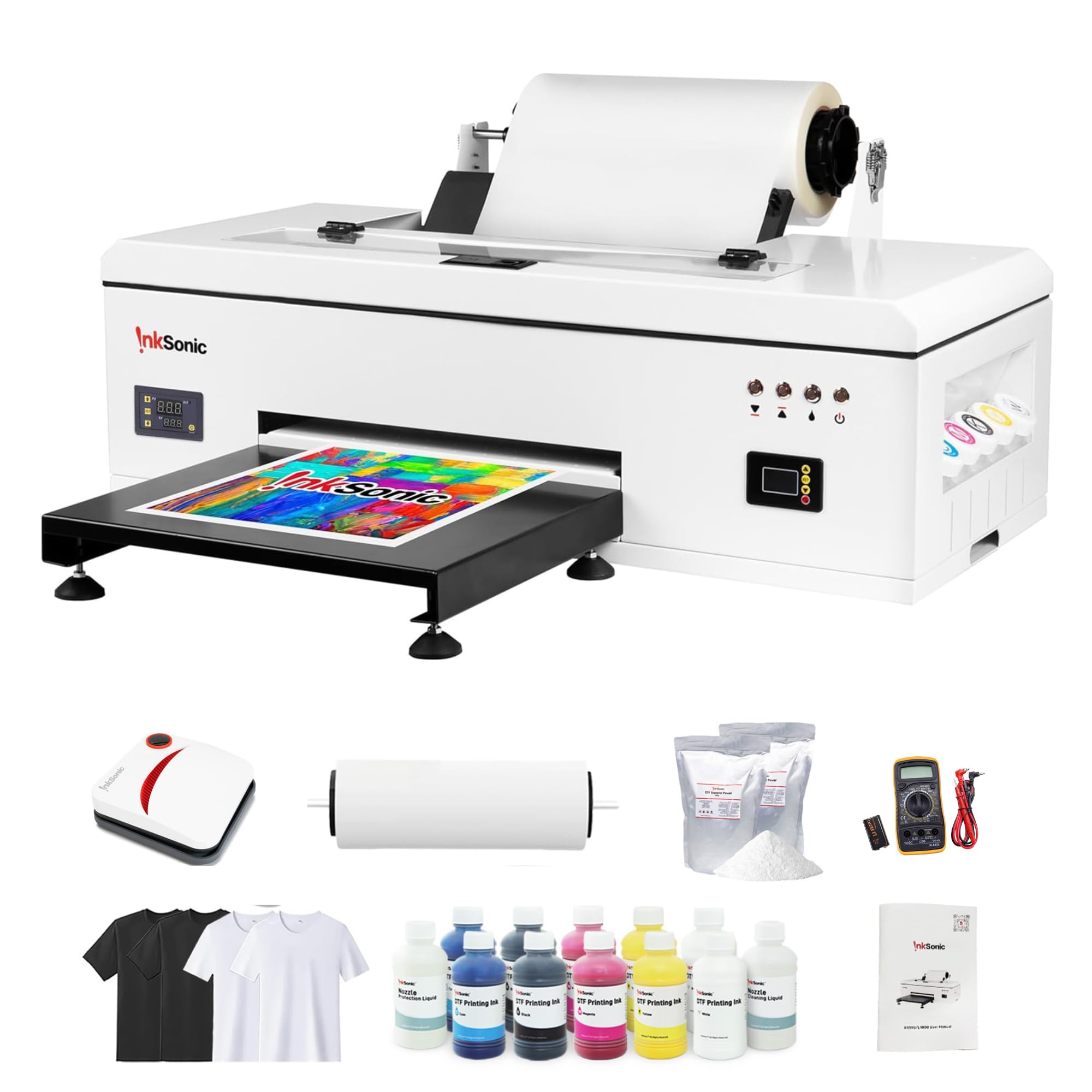 RocRow InkSonic L1800 DTF Printer, A3 DTF Transfer Machine, 13'' Print Width, Custom Garment Printing, Multi-Material Compatible, Direct to Film, White Ink Circulation System, Built-in Heating, E13
