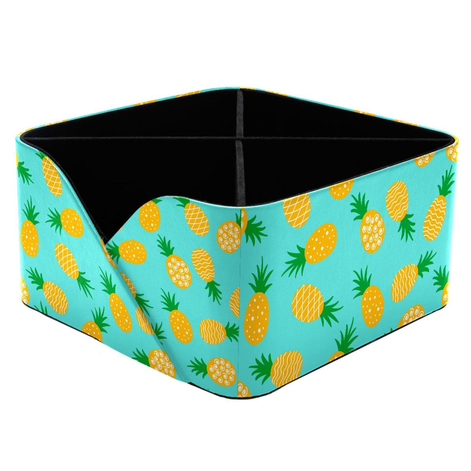 KengjuTesu Pineapple Pattern Desktop Organizer Pen Holder, Rectangular Pencil Cup for Office, Study and Makeup Stations