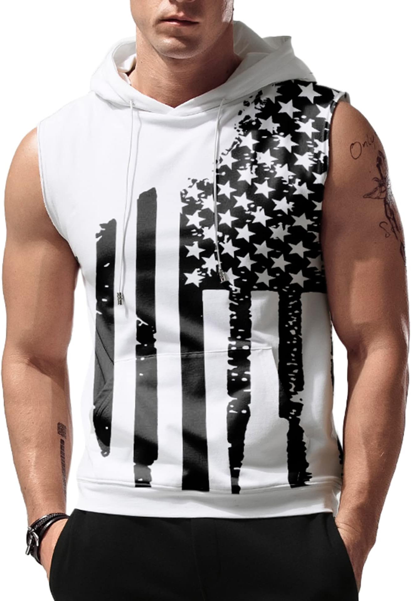 Men's Workout Hooded Tank Tops Sleeveless Gym Training Hoodies Bodybuilding Muscle Cut Off T Shirt