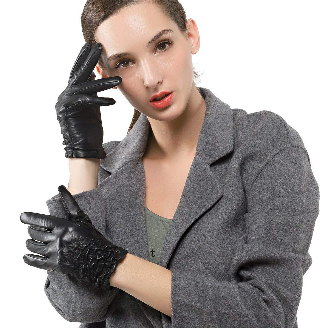 Guanti Unisex per Adulti Guanti da Donna Inverno Caldo Semplice Touchscreen Moda Guanti Glamour Guanti in Pelle/Black-2/M