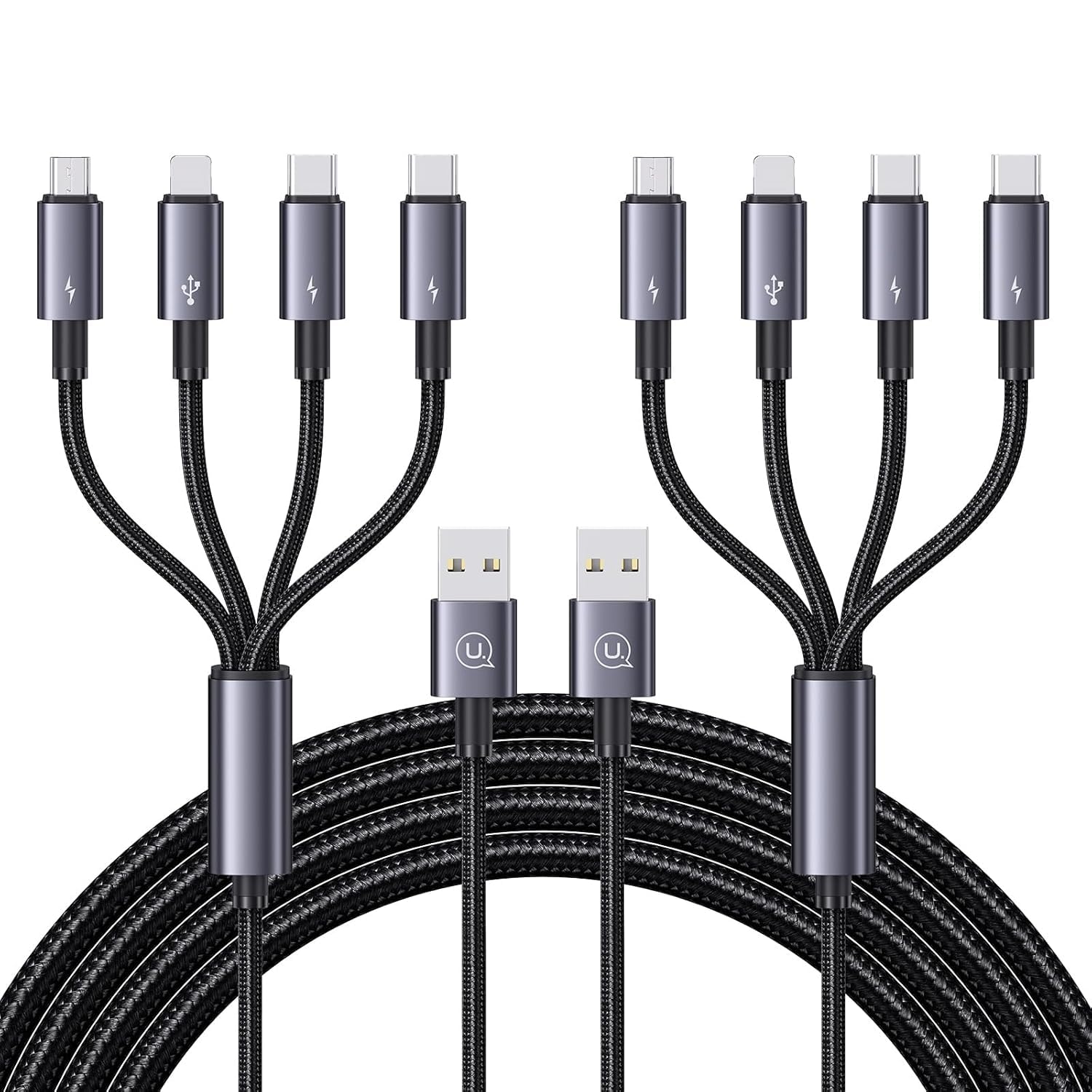 enablink 4-in-1 Multi Charging Cable 4FT – Nylon Braided USB Cord with Type C/Micro/L Connectors for Cell Phones/Tablets/Earphone– 2Pack