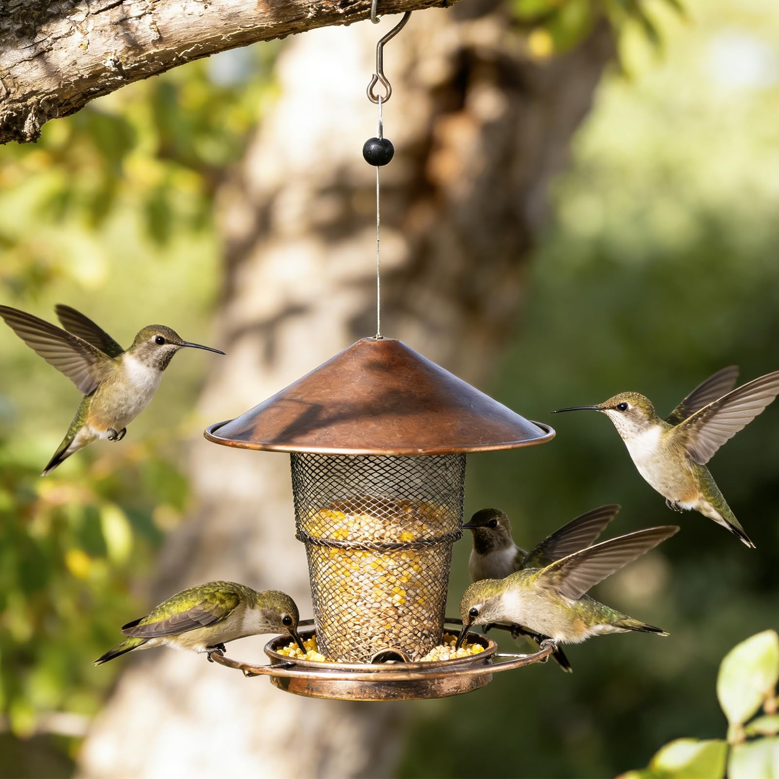 Metal Bird Feeders for Small Birds Hanging Outside Bird Seed Feeder Foldable Birdfeeder for Feeding Garden Wild Finches Robin (Copper)