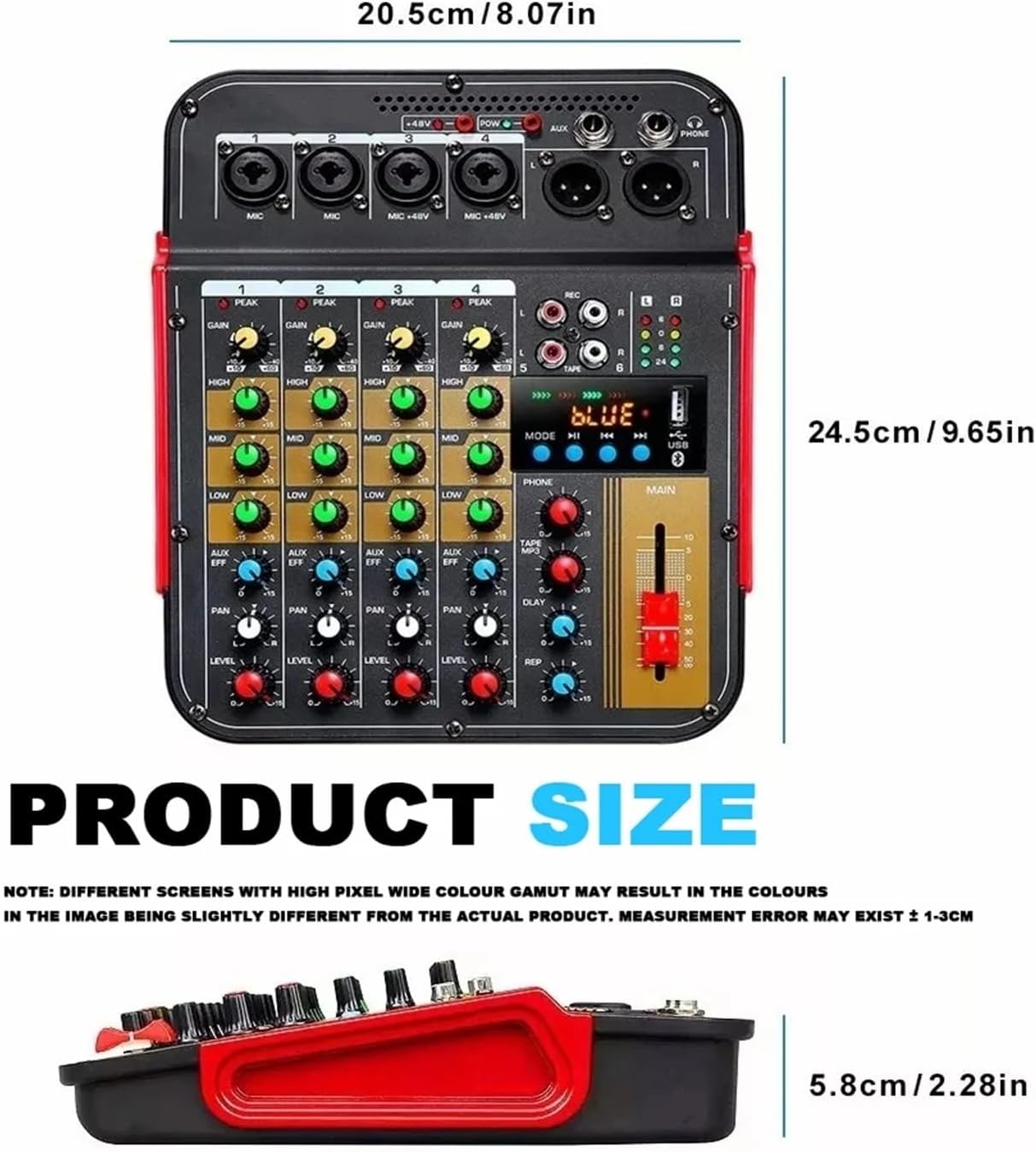 Audio Mixer and Reverb 48V Power Supply 6-channel Mixer Sound Card DJ