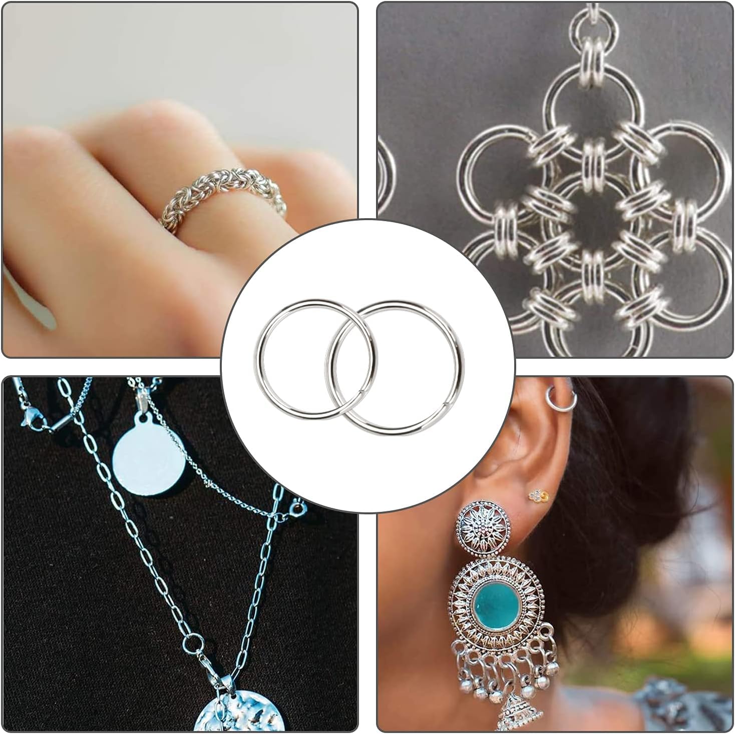 Anelli Per Gioielli 1200 Pezzi - Set Con 6 Misure Per Braccialetti, Collane Fai Da Te, Colore Argento - Foto 9