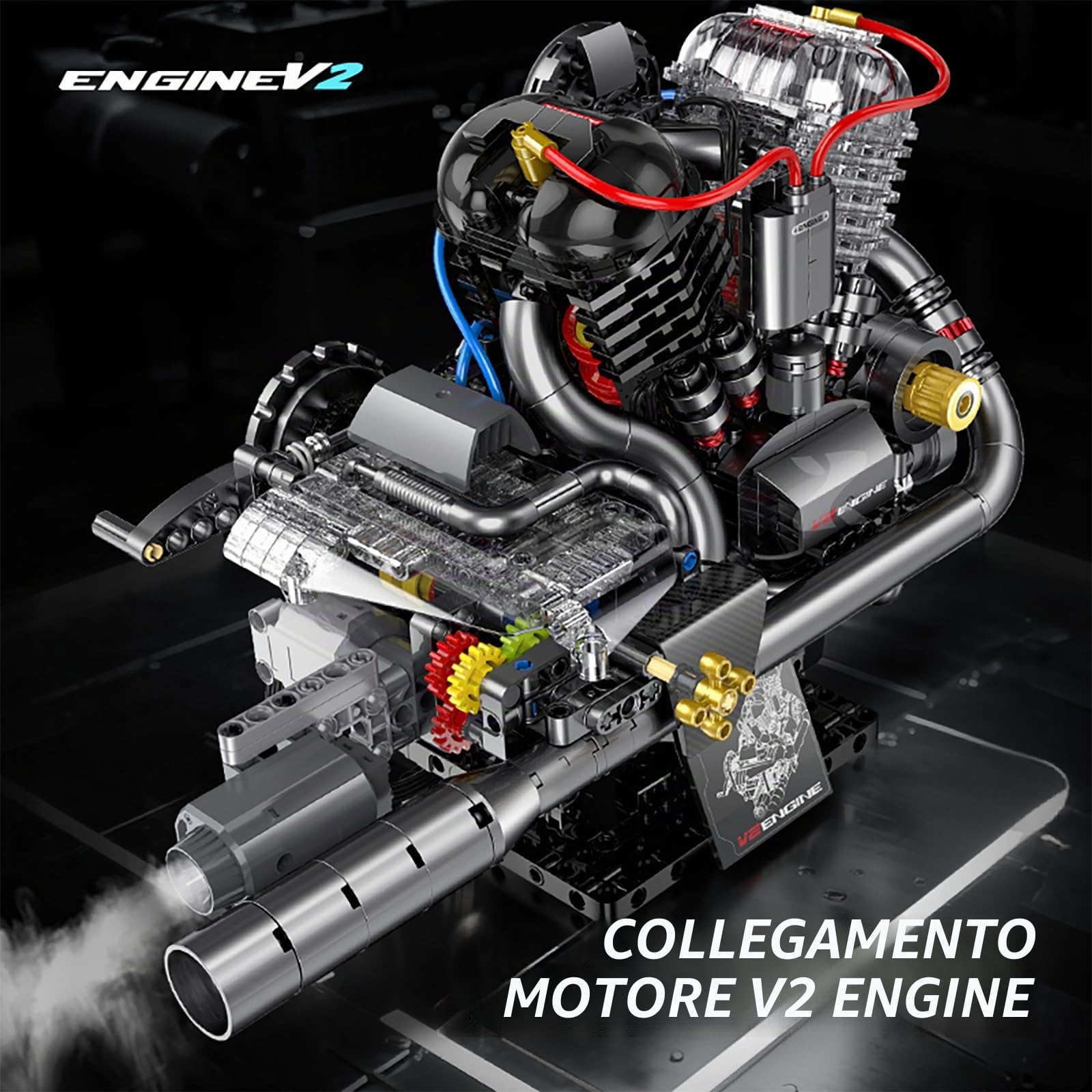 muuchuu Technik V2 - Kit di costruzione per motore con luce e suono a nebulizzazione del motore, per adulti, fai da te hobby STEM, modello regalo per bambini e ragazzi 14 (867 pezzi)